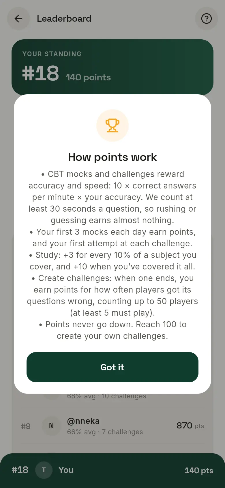 The How points work box.